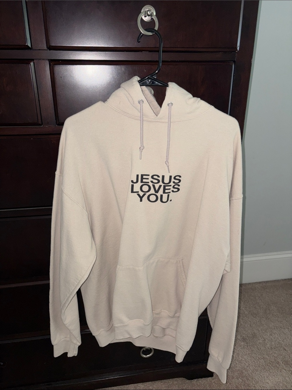 Beige "JESUS LOVES YOU" Pullover Hoodie